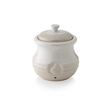 Le Creuset Steinzeug Knoblauchbehälter mit Deckel, Steinzeug, Meringue, 70832307160000 im Sale
